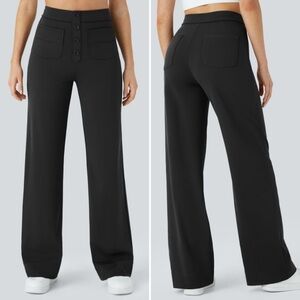 HALARA Black Straight-Leg High-Waist Button Front Pants